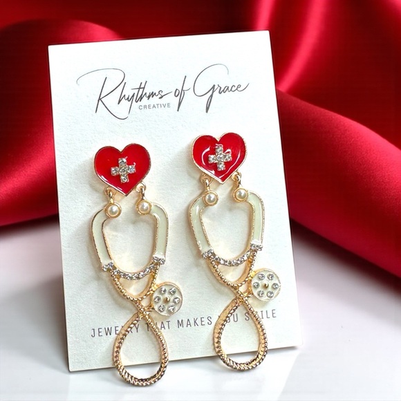Listen Up in Style – Rhinestone Stethoscope Earrings for Healthcare Glam 🩺 NWT - Picture 7 of 11
